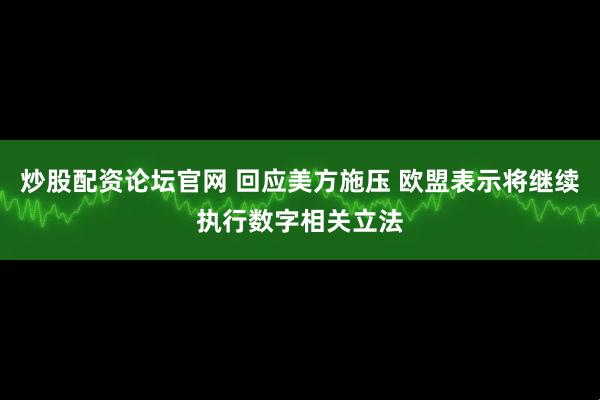 炒股配资论坛官网 回应美方施压 欧盟表示将继续执行数字相关立法